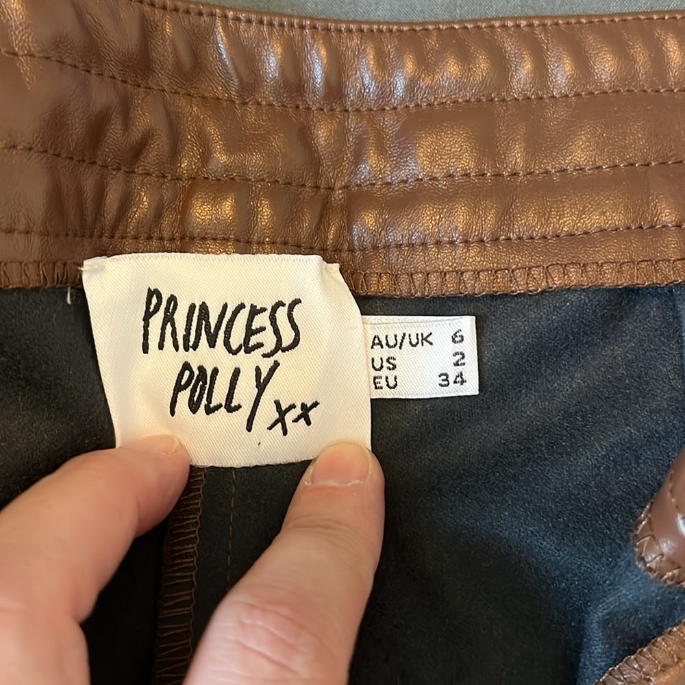 Princess Polly Love Club Faux Leather Pants Brown Size 2 - Picture 7 of 10